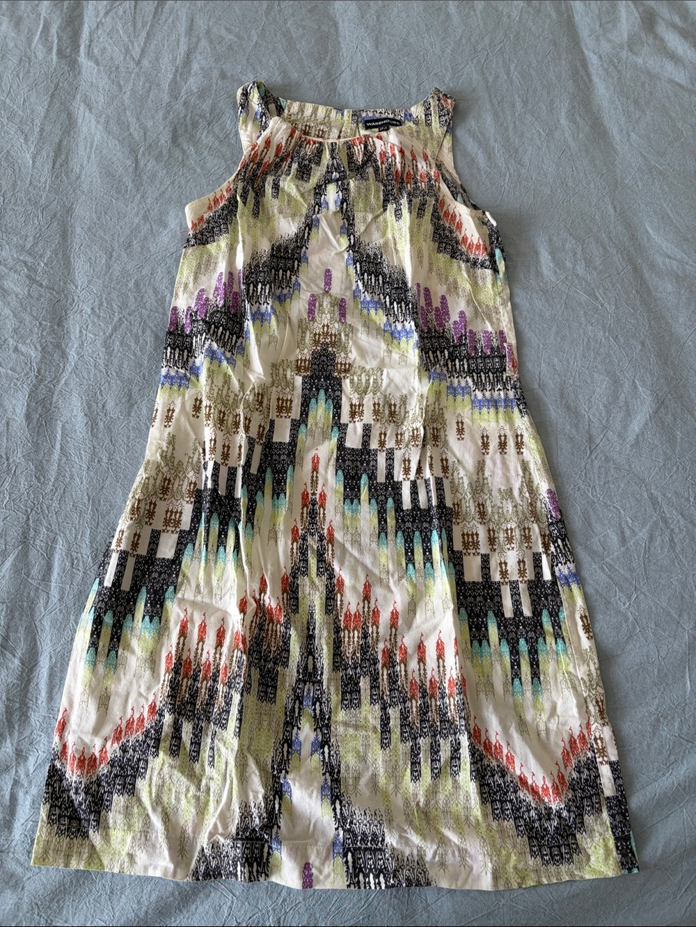 Warehouse Cream Sleeveless Dress with Blue, Green and Coral Print